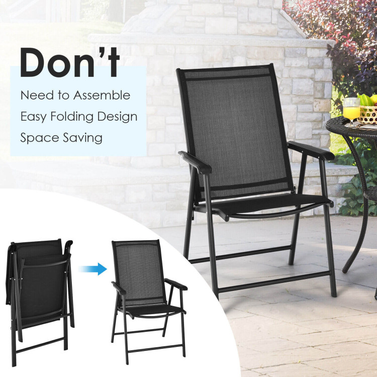 Set of 2 Outdoor Patio Folding Chair with Ergonomic Armrests-BlackCostway Gallery View 3 of 12